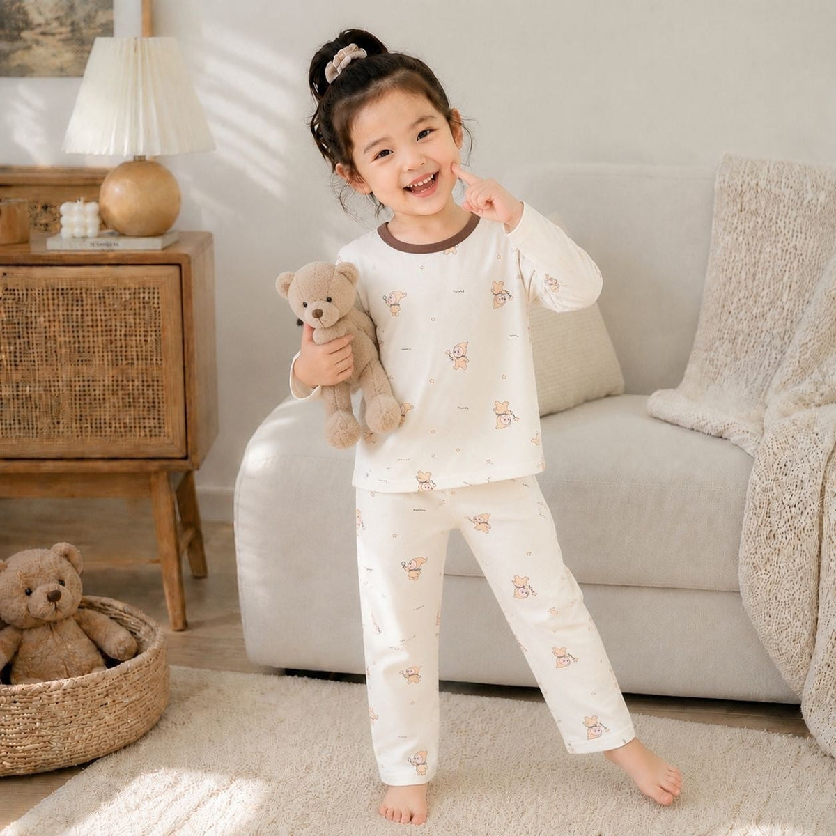 SpringAutumn Boneless Boys And Girls Autumn Top And Pants Set 7A Antibacterial Underwear Set
