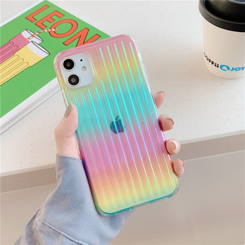 Laser Gradient Colorful Phone Case For 11 12 11 Pro Max XR XS Max X 7 8 Plus 12 Pro SE 2 Hard PC Transparent Stripe Cover