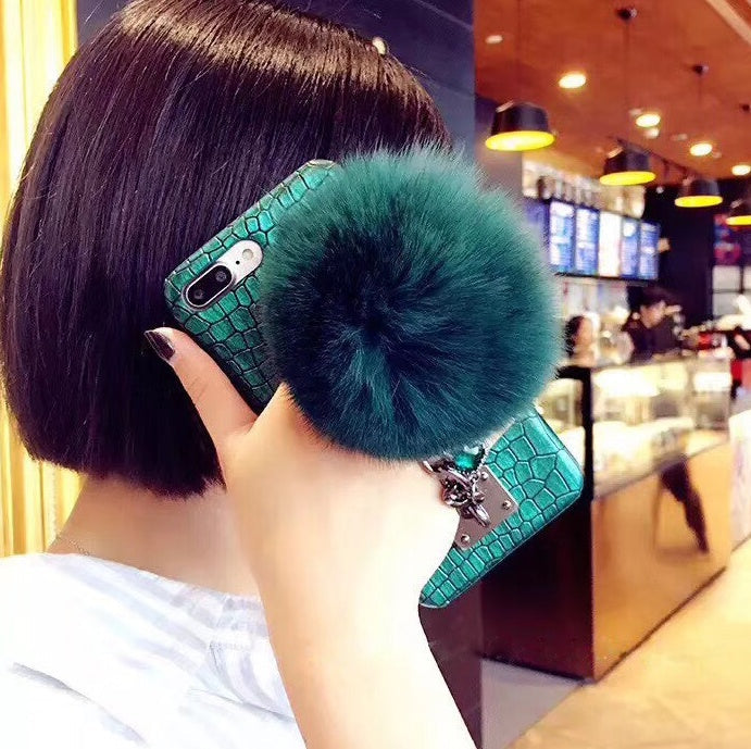 Compatible With Compatible With Mobile Phone Case Fox Fur Ball Studded Anti-fall Protection Cover