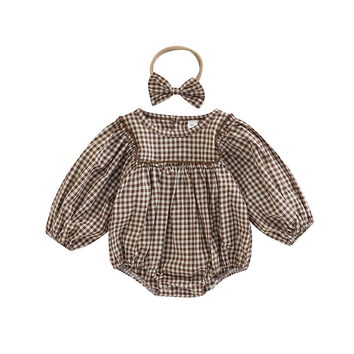 Simple Plaid-Print Long-Sleeve Outfit For Infants And Toddlers