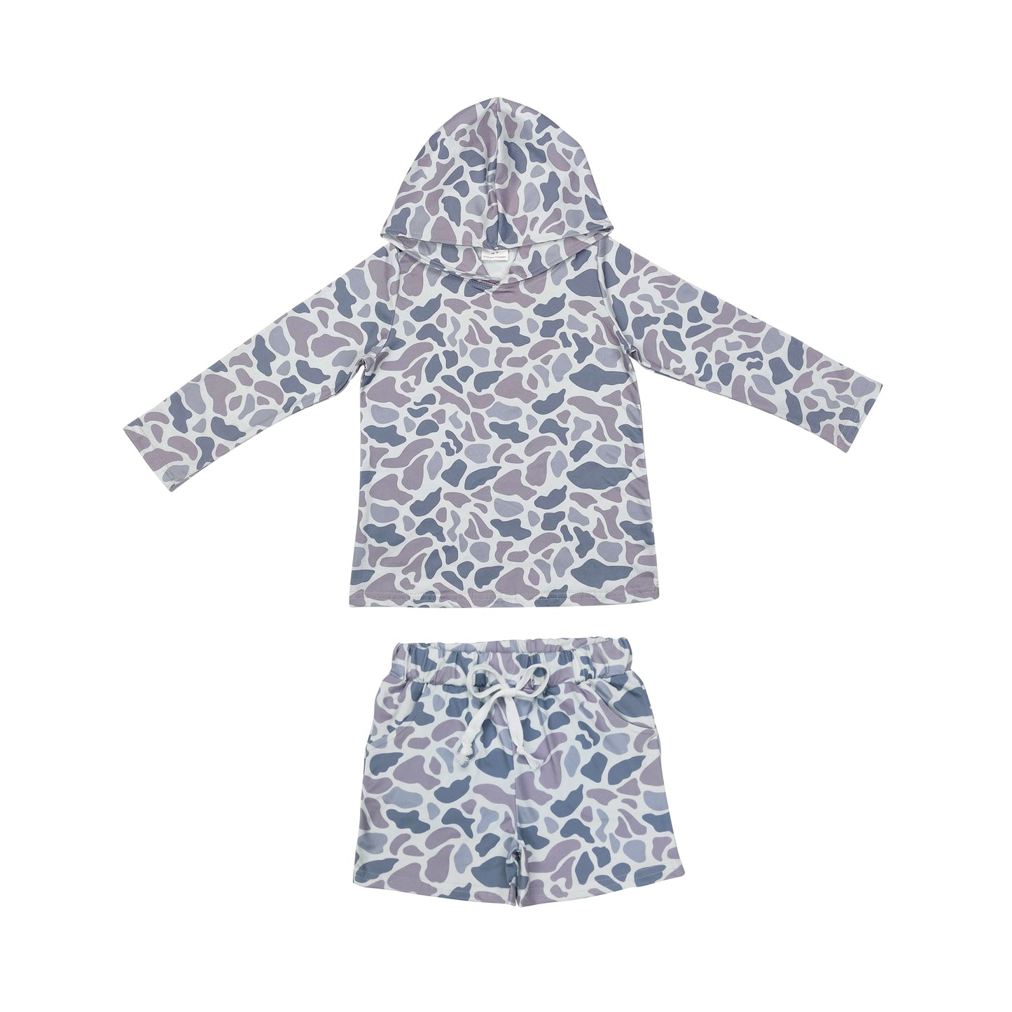 Grey camo hoodie shorts kids boys clothing set