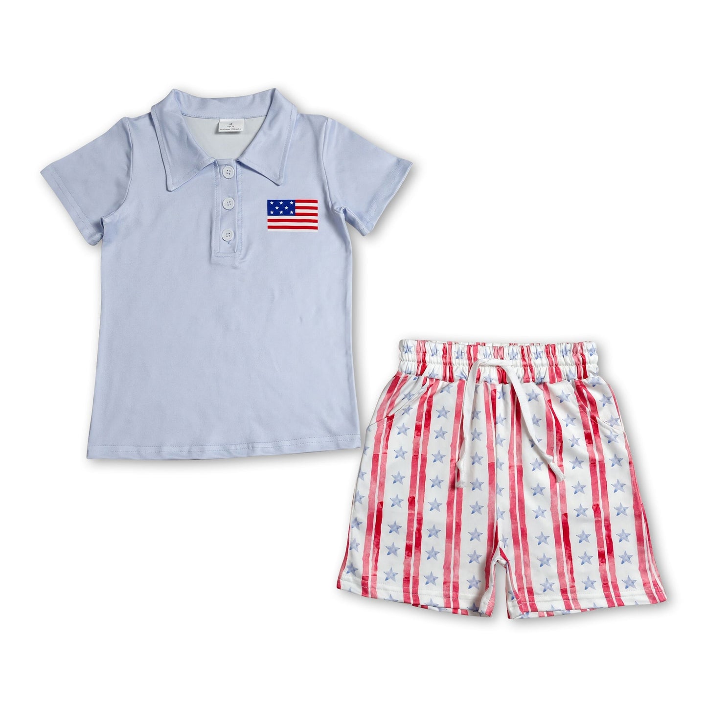 Flag polo shirt stripe stars shorts boys 4th of july clothes