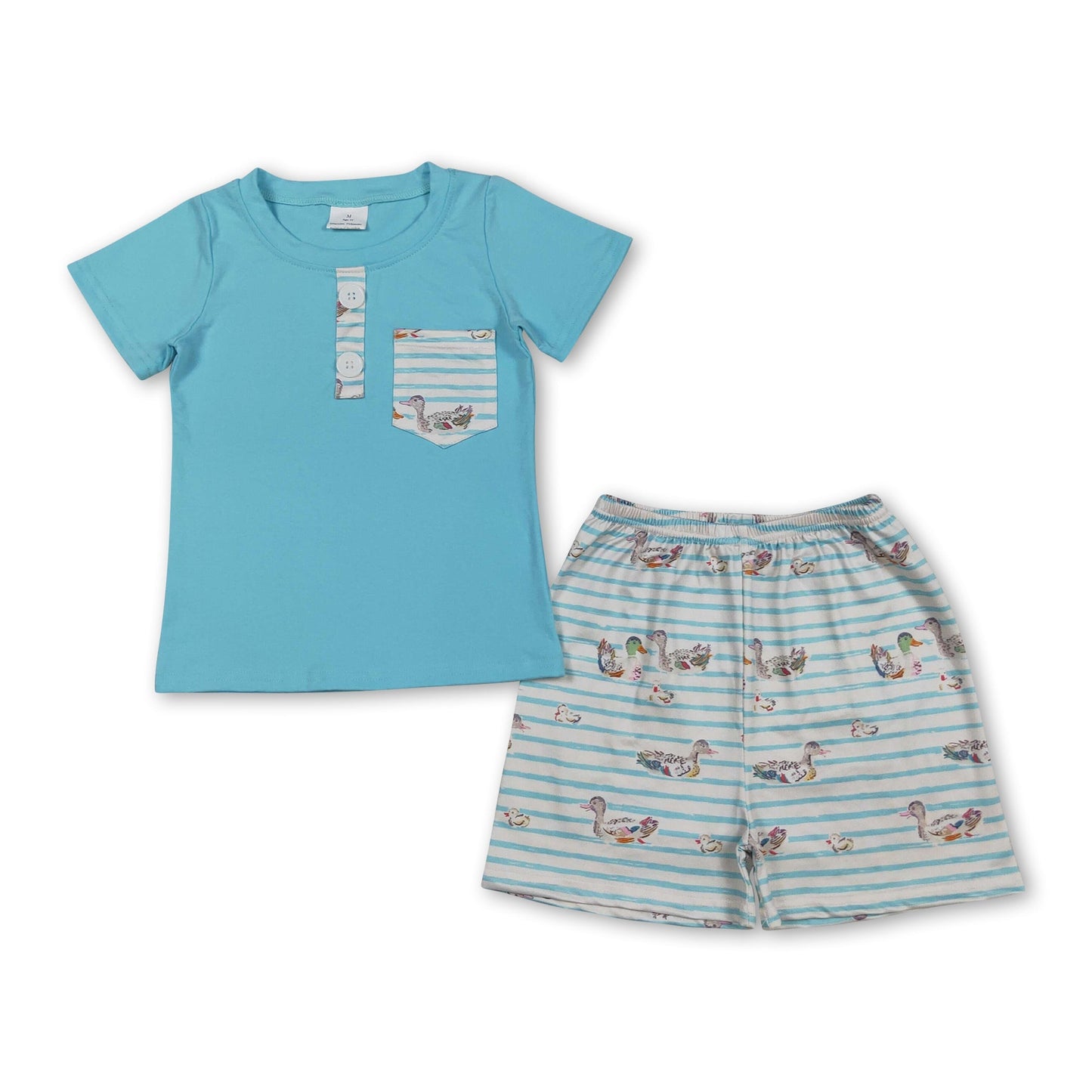 Short sleeves pocket top duck stripe shorts boys outfits