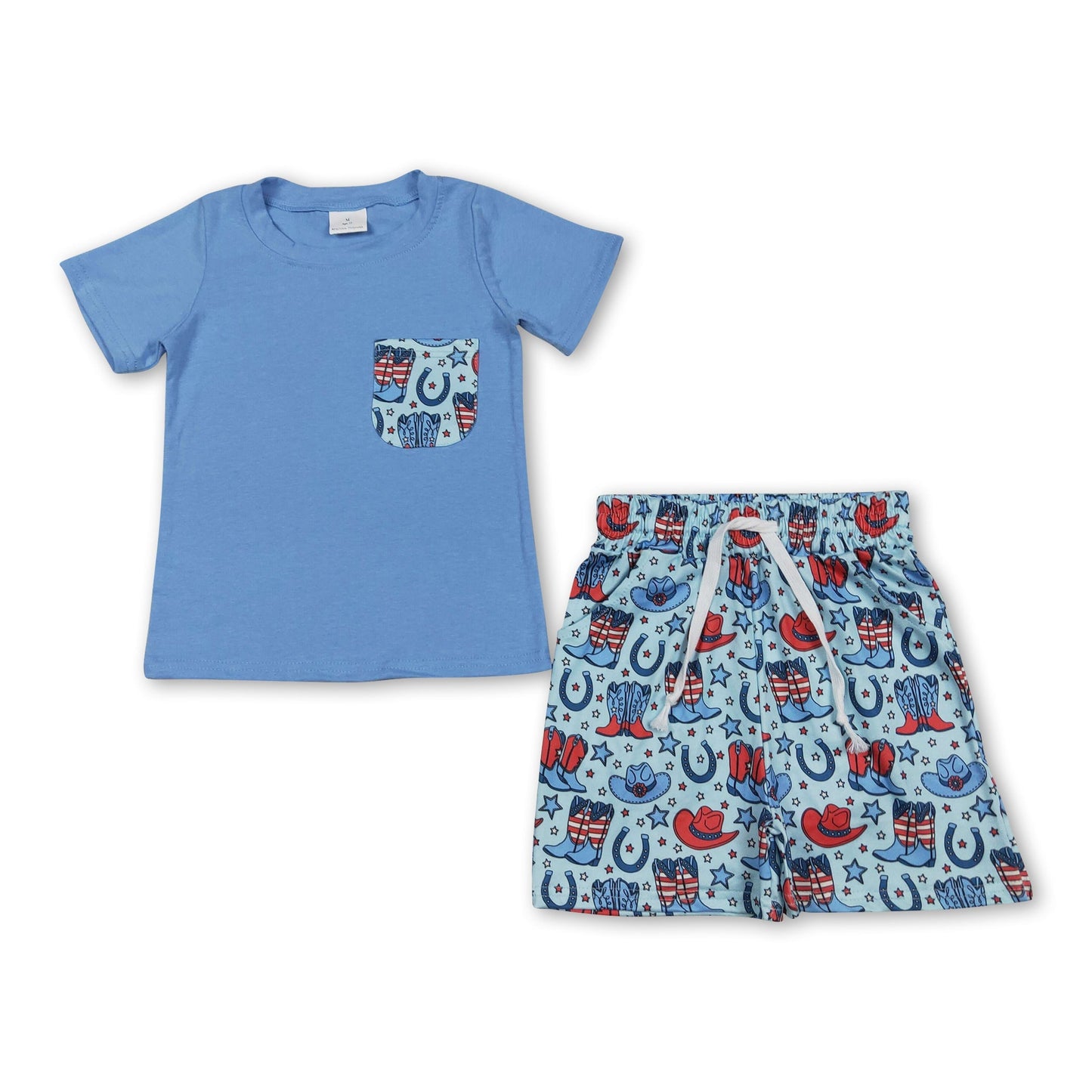 Pocket top boots hat shorts boys 4th of july outfits