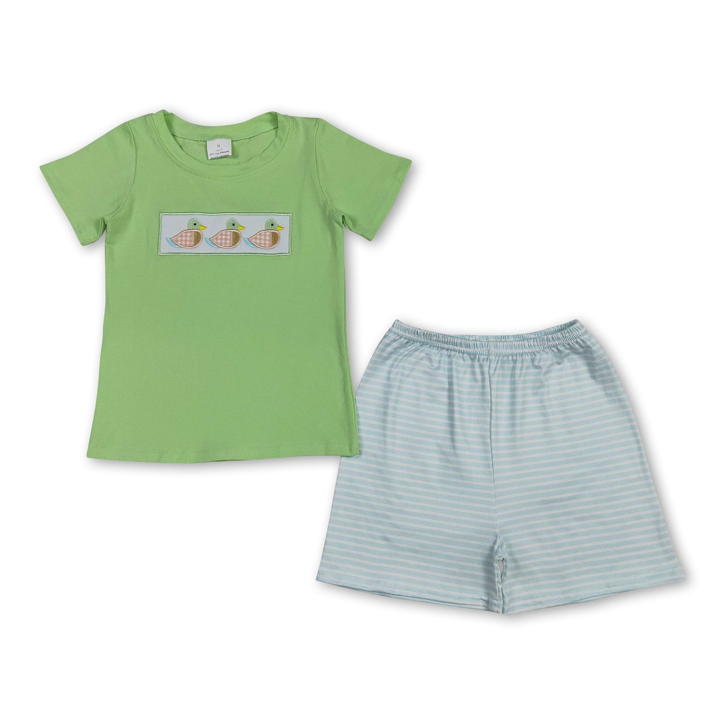 Short sleeves duck embroidery top stripe shorts boys outfits
