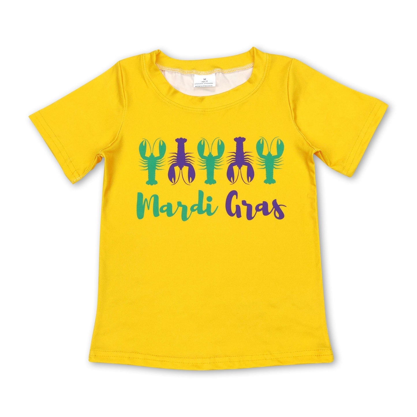 Yellow short sleeves mardi gras crawfish baby kids shirt