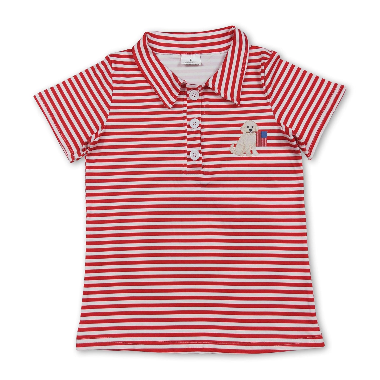 Short sleeves red stripe dog flag boys 4th of july polo shirt
