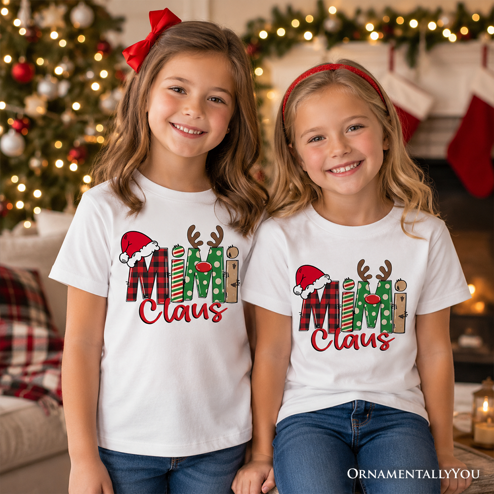 Kids Mimi Claus Retro Christmas T-Shirt, Matching Family Holiday Youth Tee