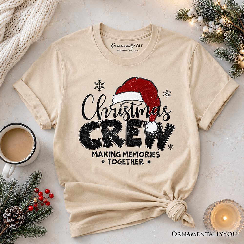 Kids Christmas Crew T-Shirt, Glitter Santa Hat Youth Tee for Making Memories