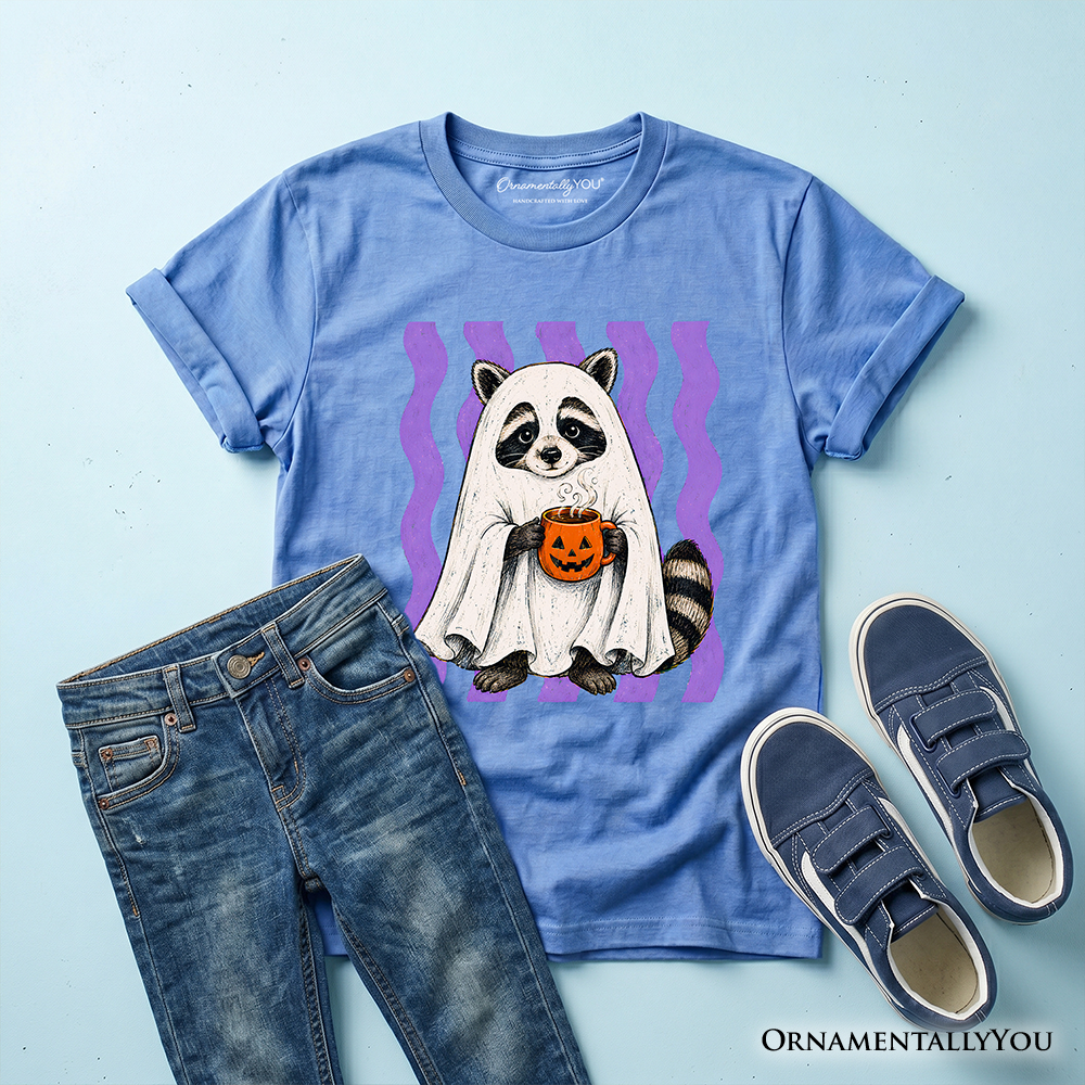 Ghost Raccoon Kids T-Shirt, Cute Halloween Costume Pumpkin Tee for Youth