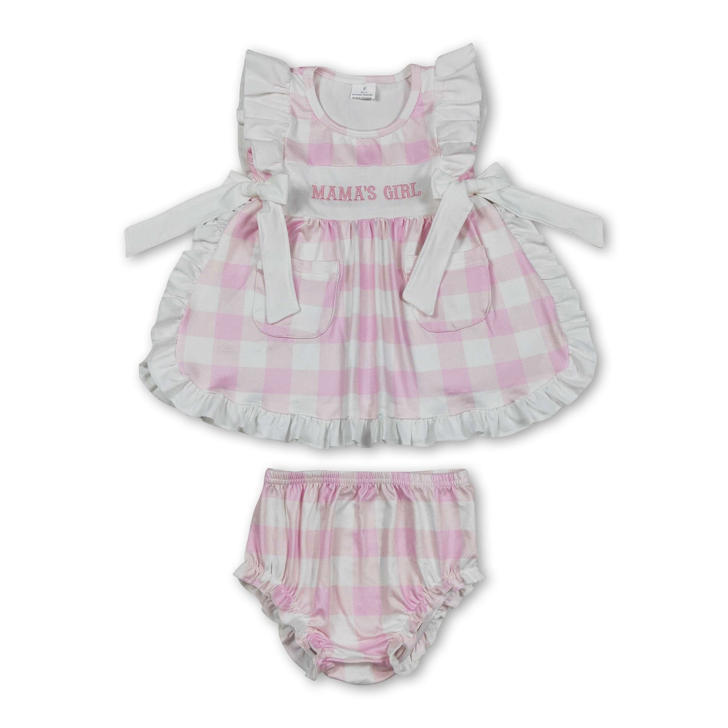 Flutter sleeves mama's girl embroidery plaid girls outfits