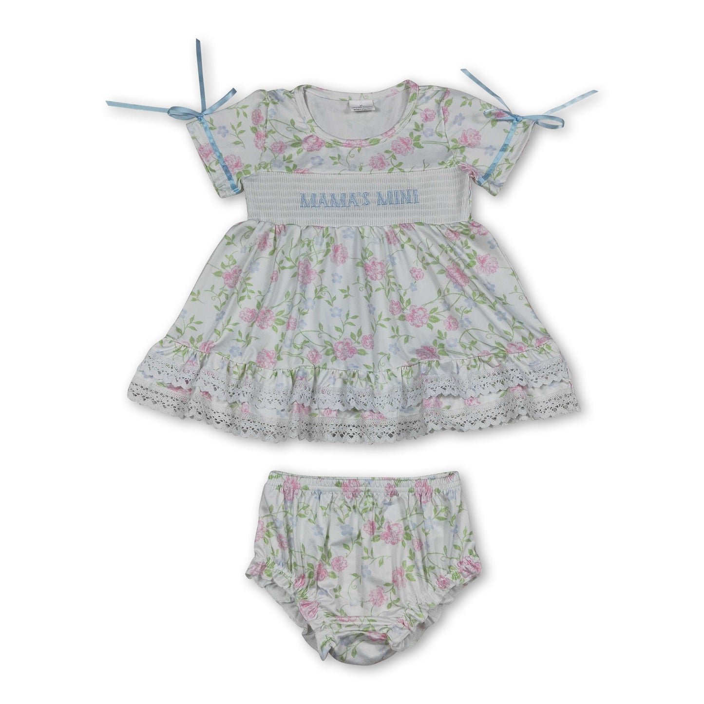 Floral Mama's mini smocked tunic bummies girls set