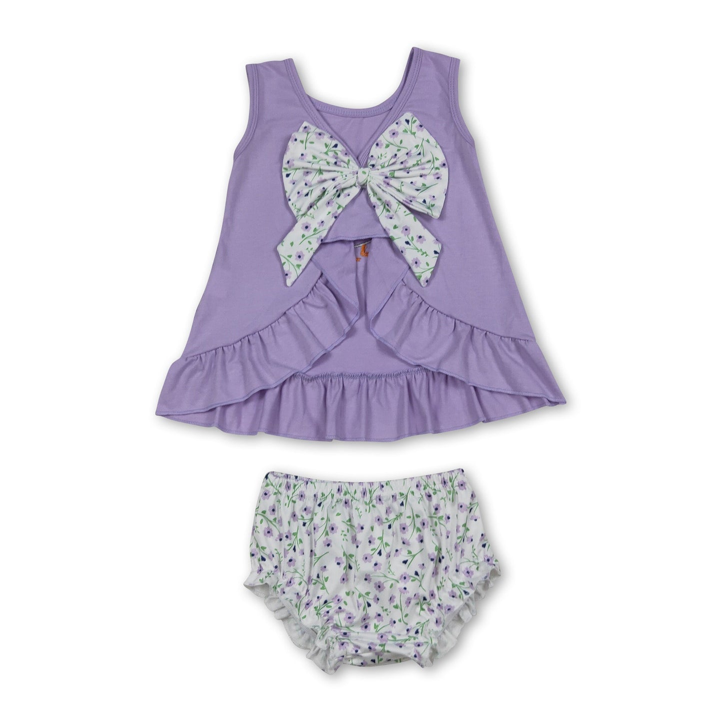 Lavender floral bow goose top bummies baby girls set