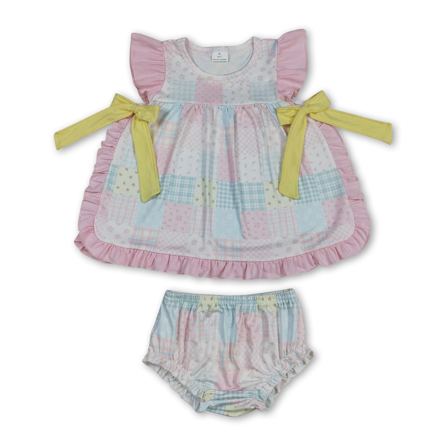 Pink flutter sleeves floral bow tunic bummies girls outfits