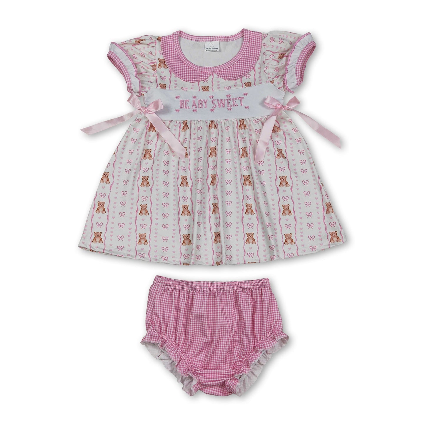 Sleeveless bear bow sweet baby girls bummies set
