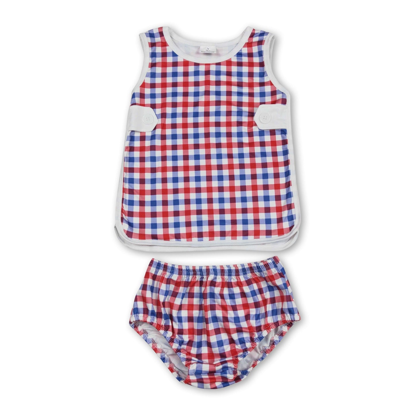 Red blue plaid top bummies baby boys 4th of july set