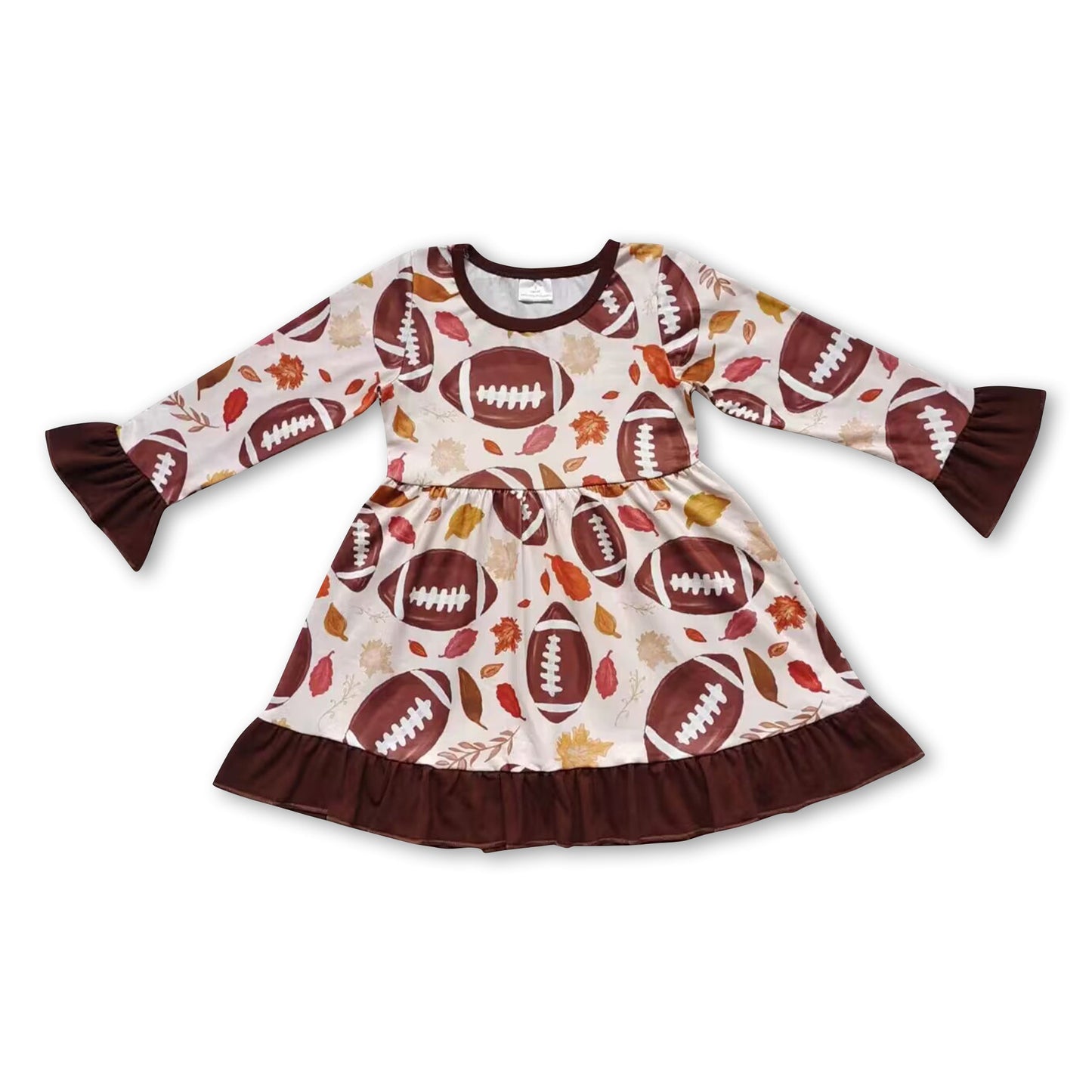 Football leaves long sleeves baby girls fall dresses