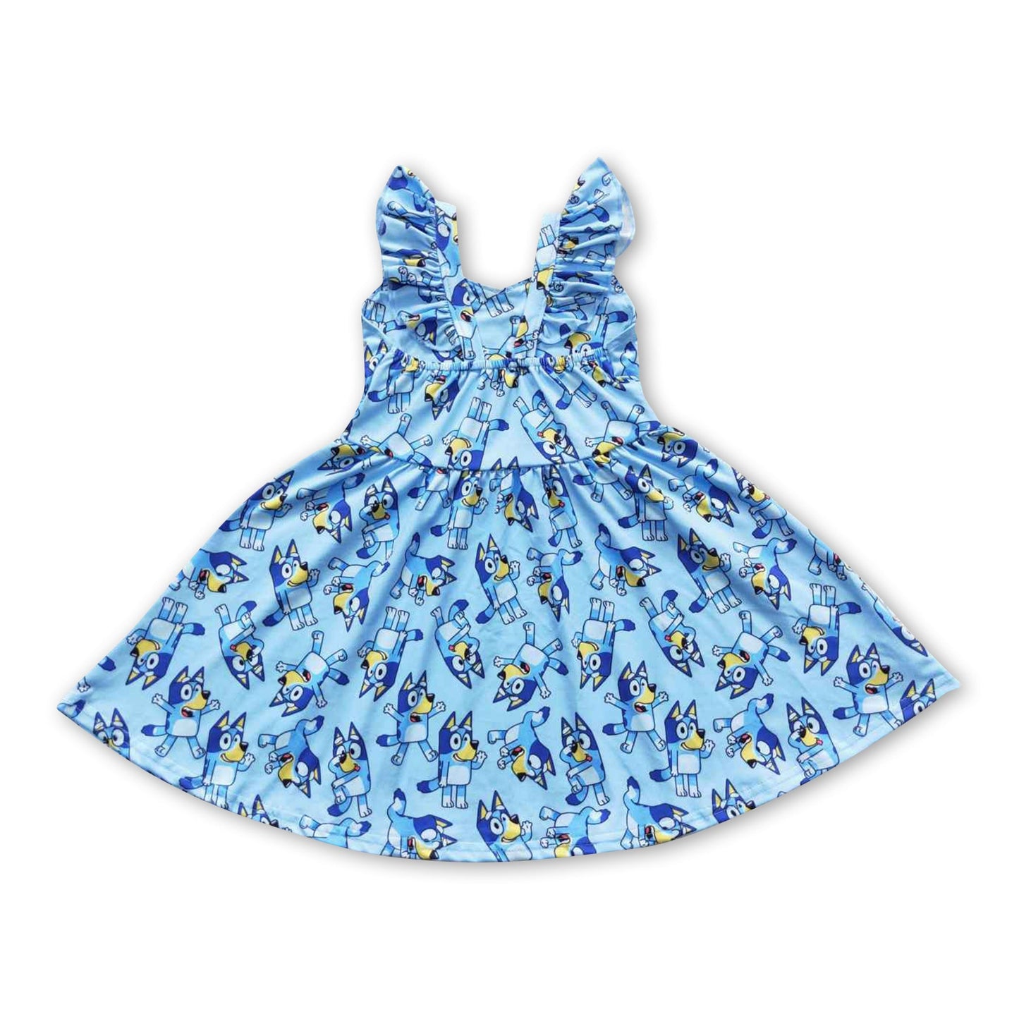 Flutter sleeves blue dog baby girls twirl dresses