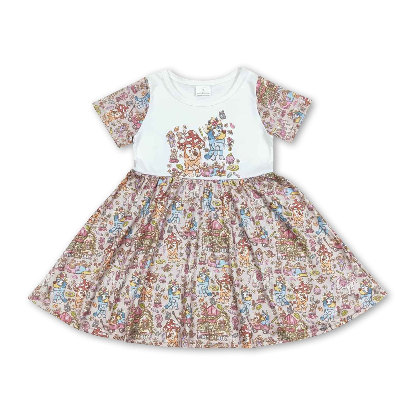 Short sleeves mushroom dogs kids girls dresses