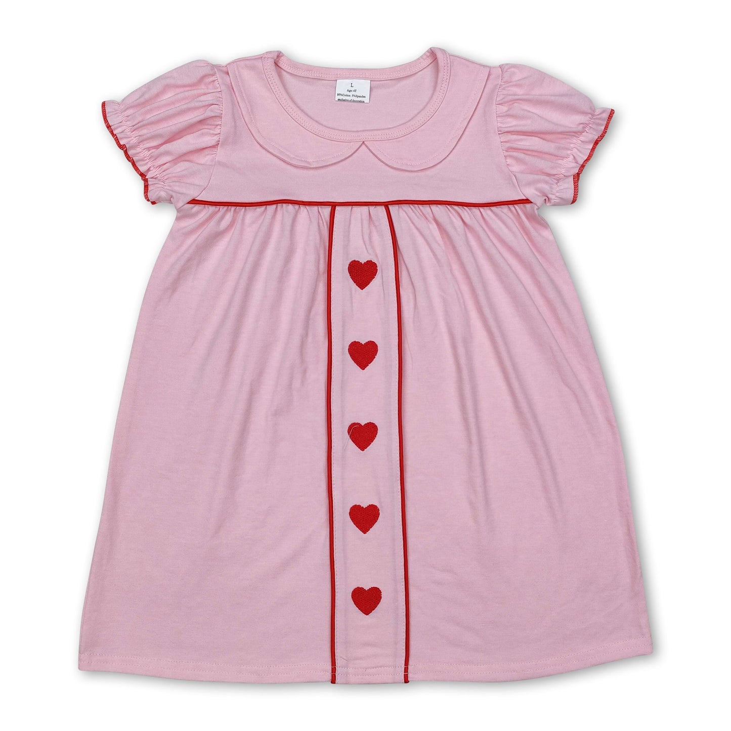 Short sleeves pink heart kids girls valentine's dress