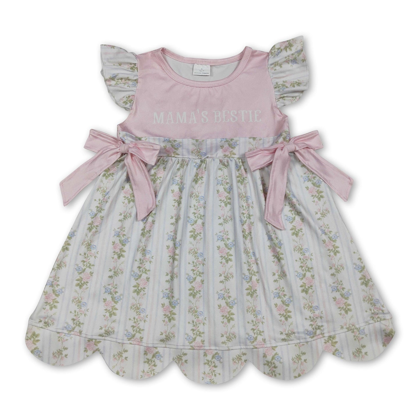 Flutter sleeves Mama's bestie floral baby girls dresses