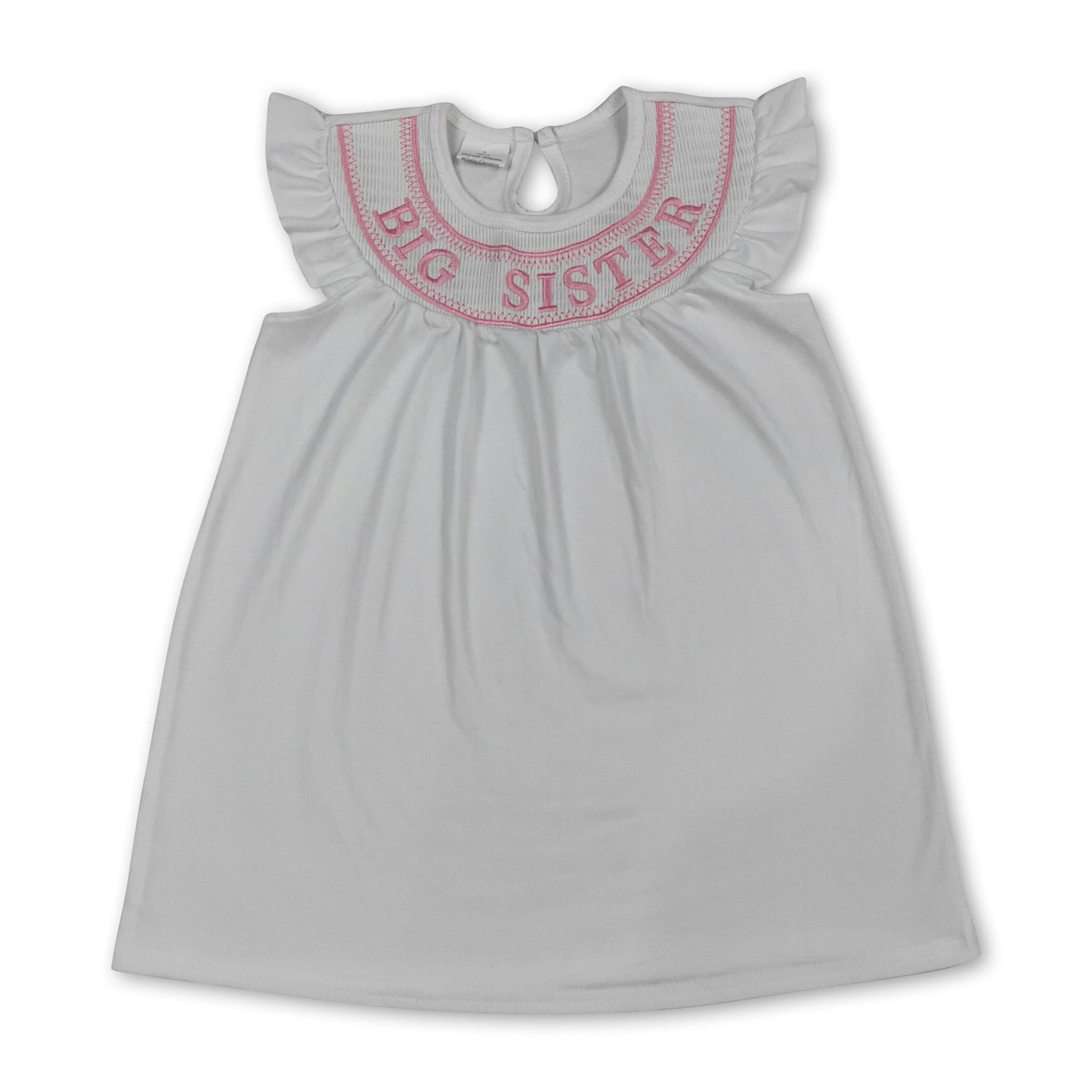 White flutter sleeves big sister smocked girls dresses
