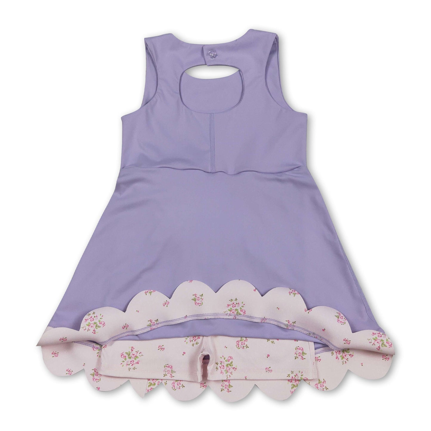 Sleeveless bow lavender scallop girls athletic dress