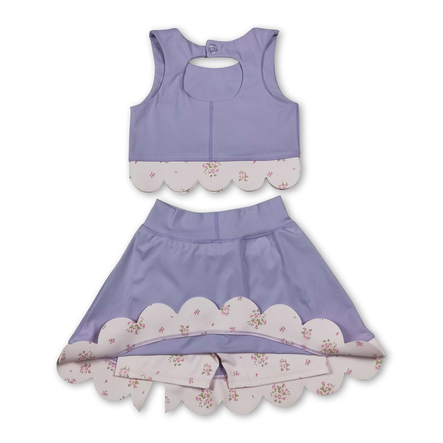 Lavender sleeveless bow scallop kids girls active wear set