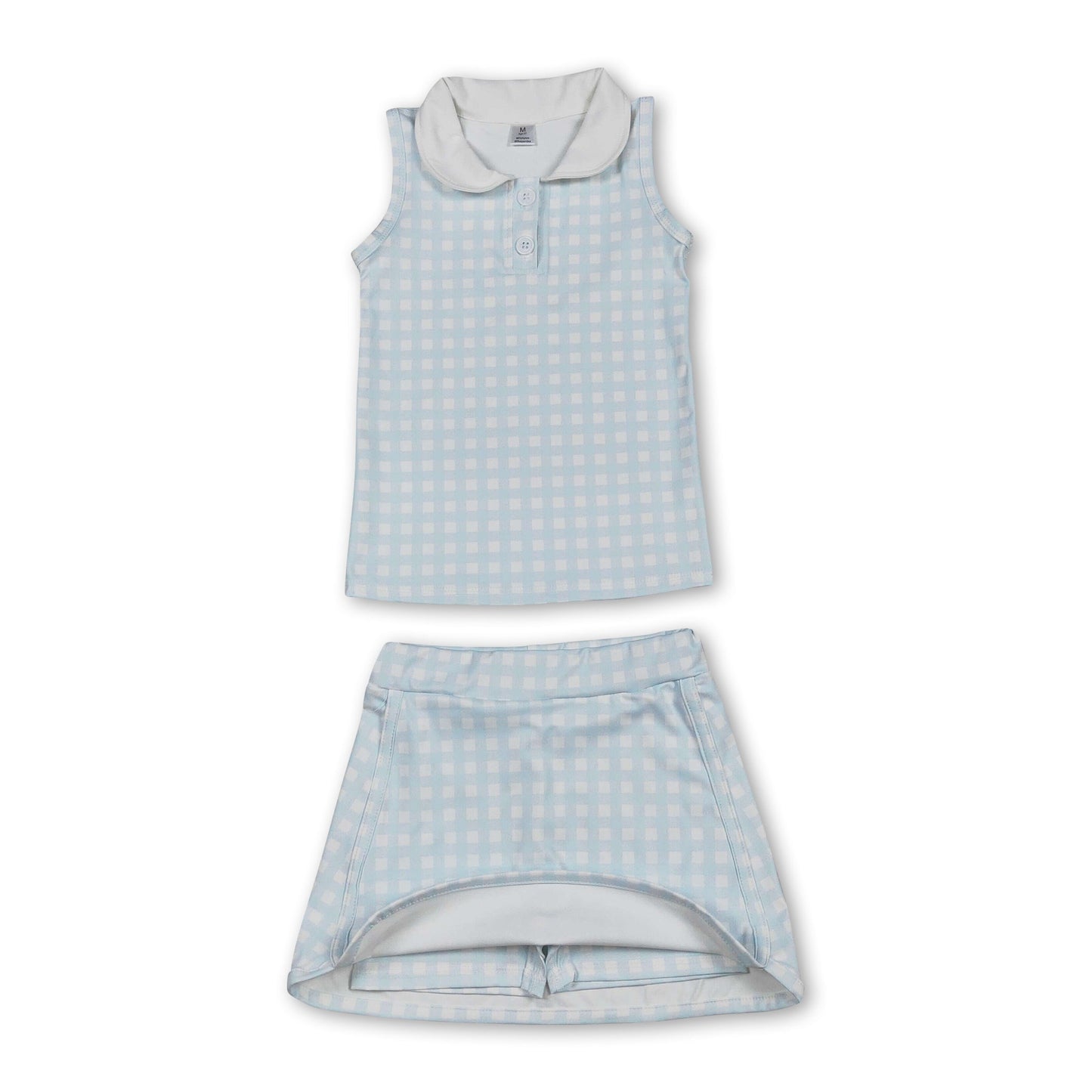 Sleeveless plaid top skirt kids girls activewear set
