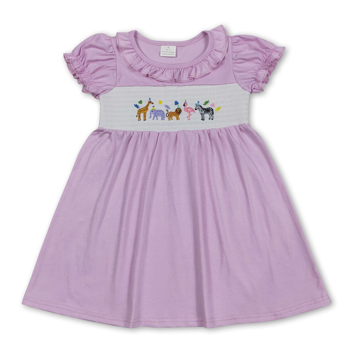 Short sleeves animal smocked happy birthday girls dress