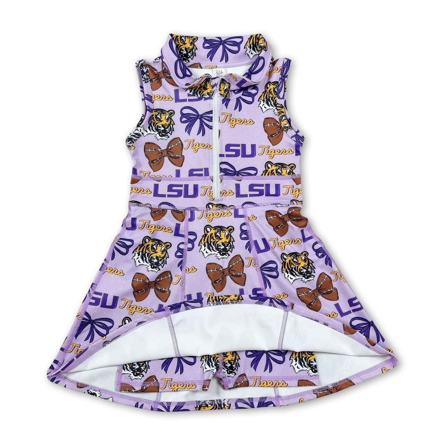 Sleeveless tiger bow football girls team athletic dresses