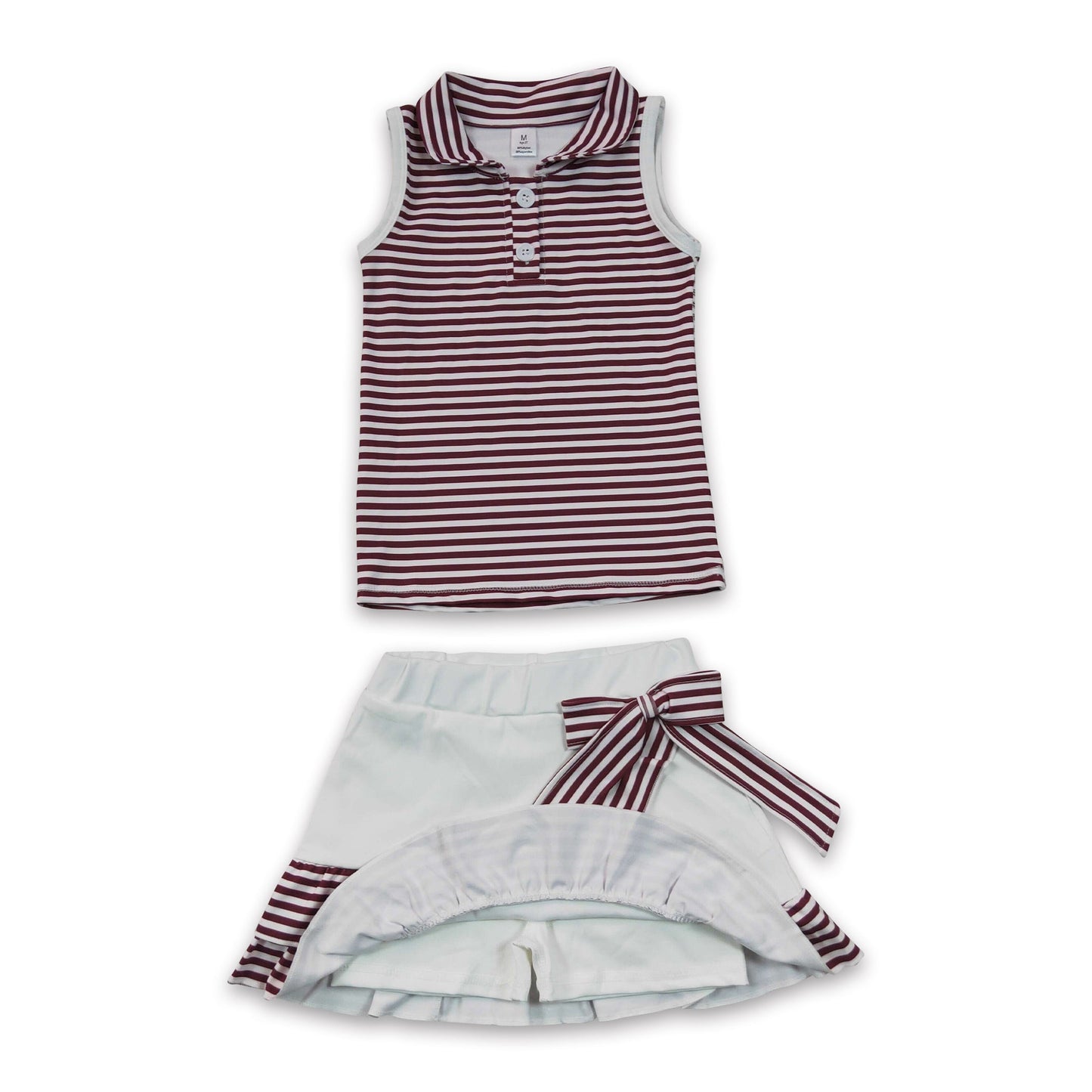 Sleeveless maroon stripe polo top skirt girls team active outfit