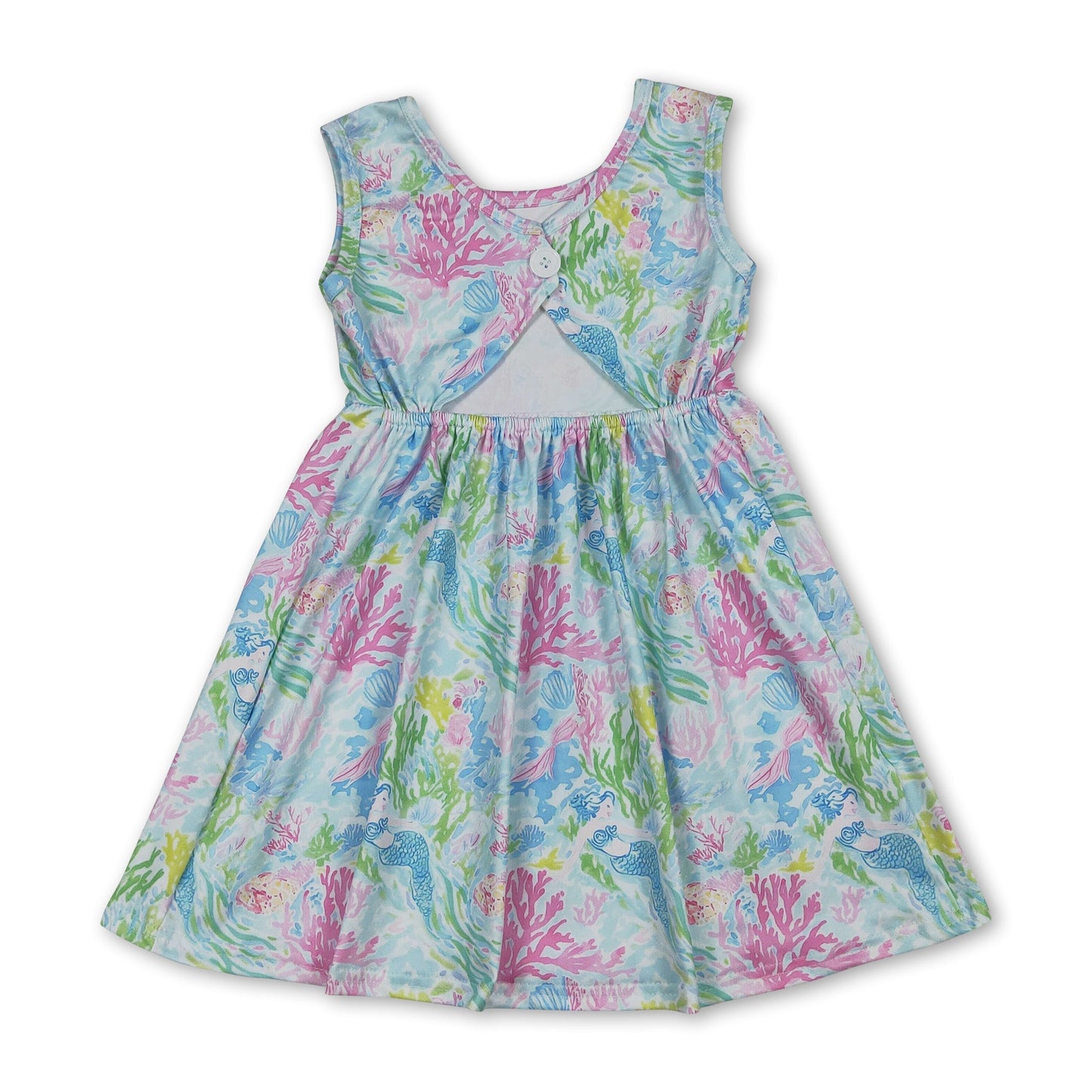 Sleeveless watercolor coral kids girls summer dresses