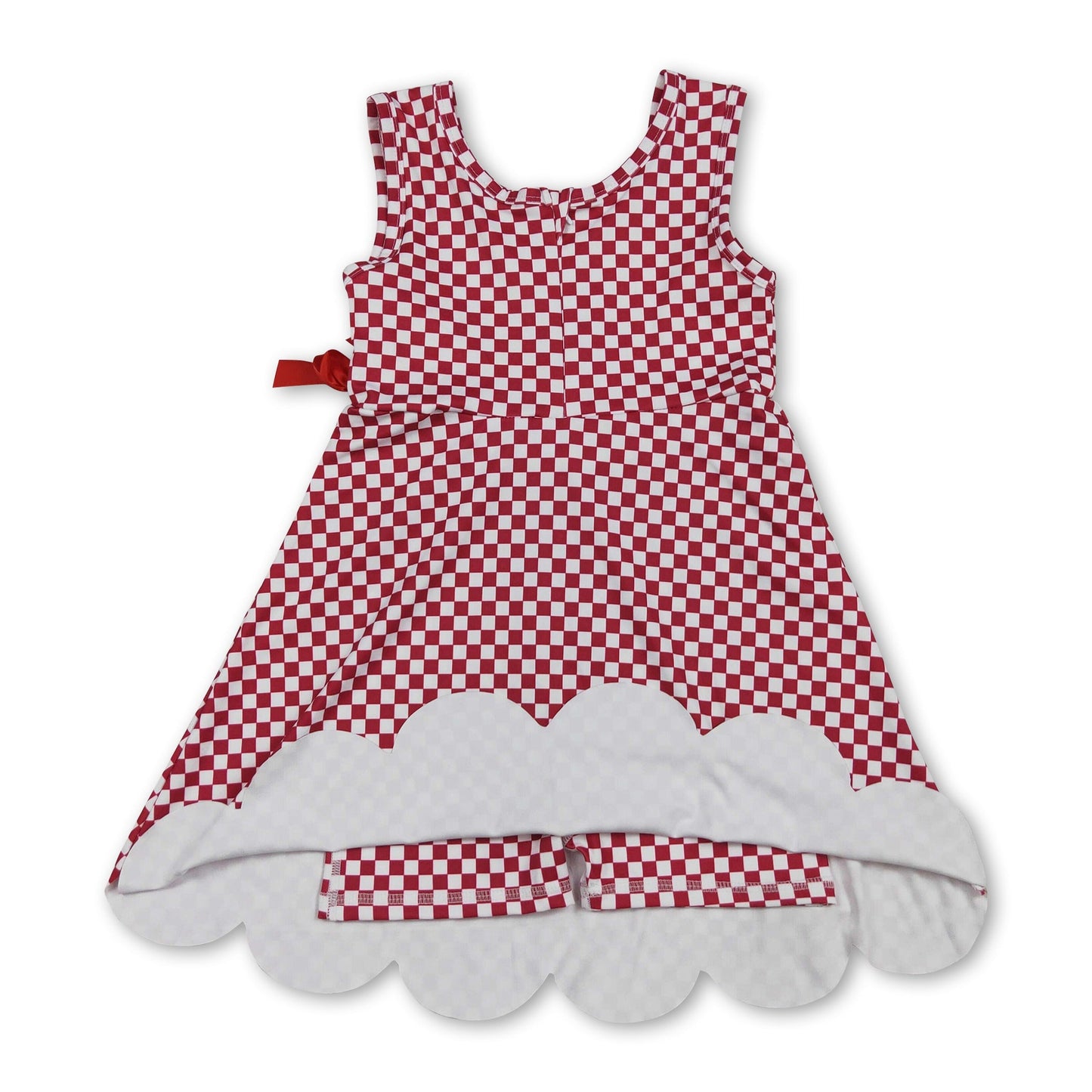 Sleeveless plaid scallop bow kids girls athletic dress