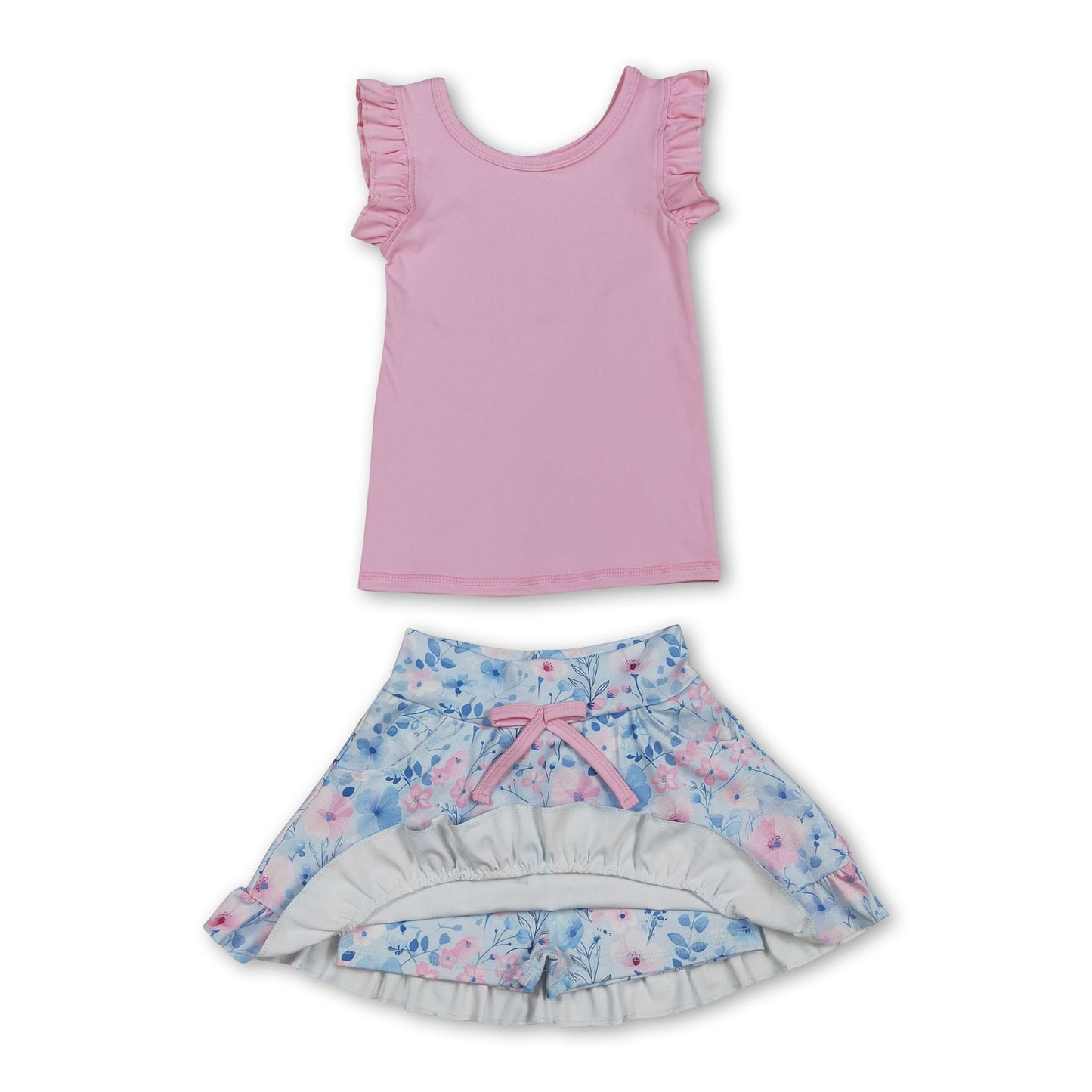 Sleeveless pink top floral skirt girls active wear set