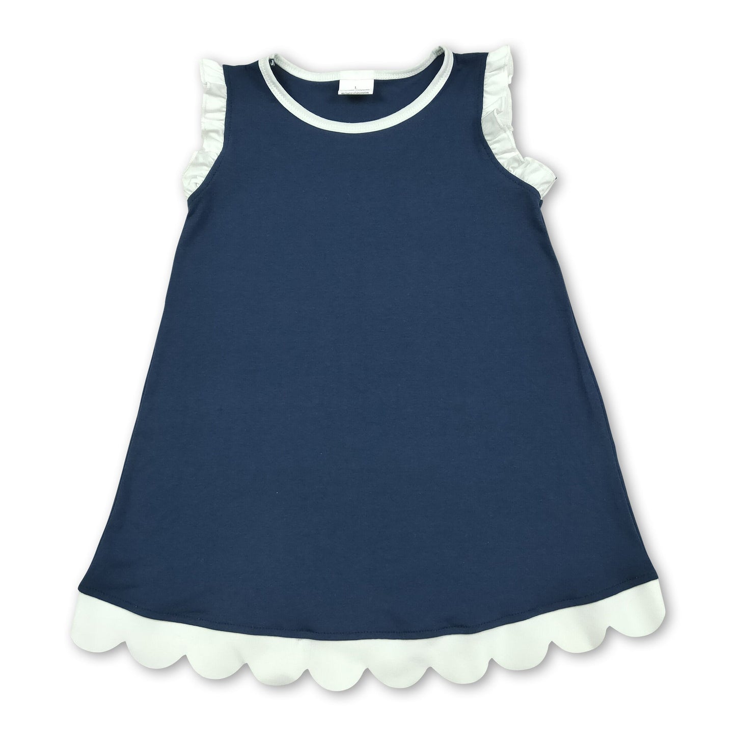 White scallop ruffle sleeveless navy girls cotton team dress