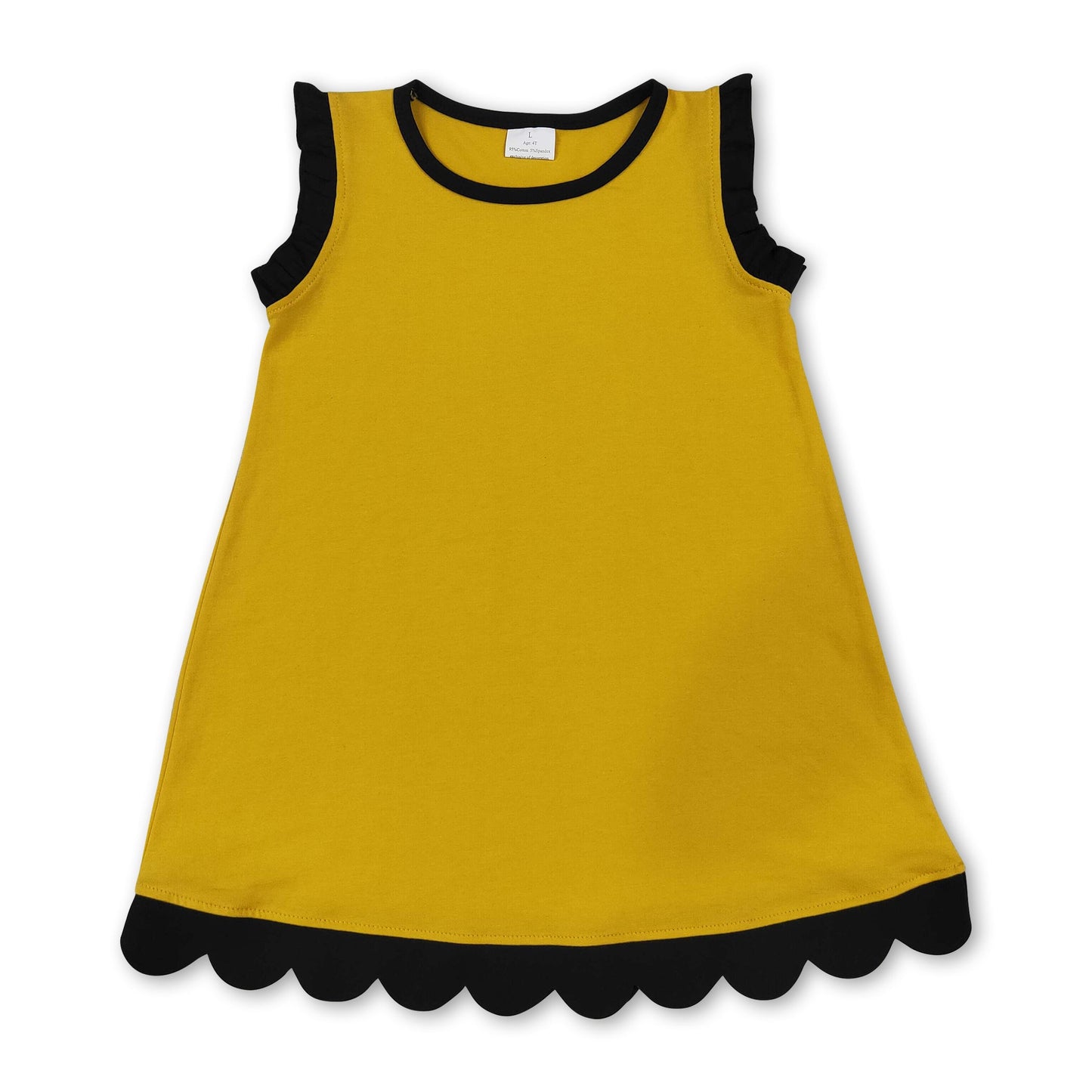 Black scallop ruffle sleeveless girls cotton team dress