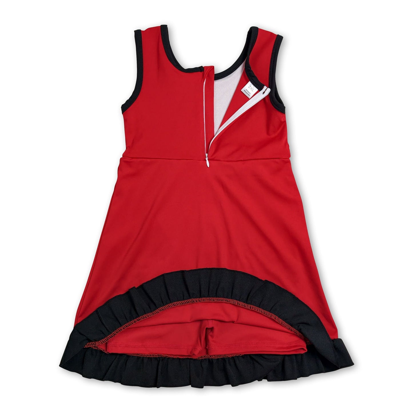 Sleeveless red black scallop team kids girls athletic dress