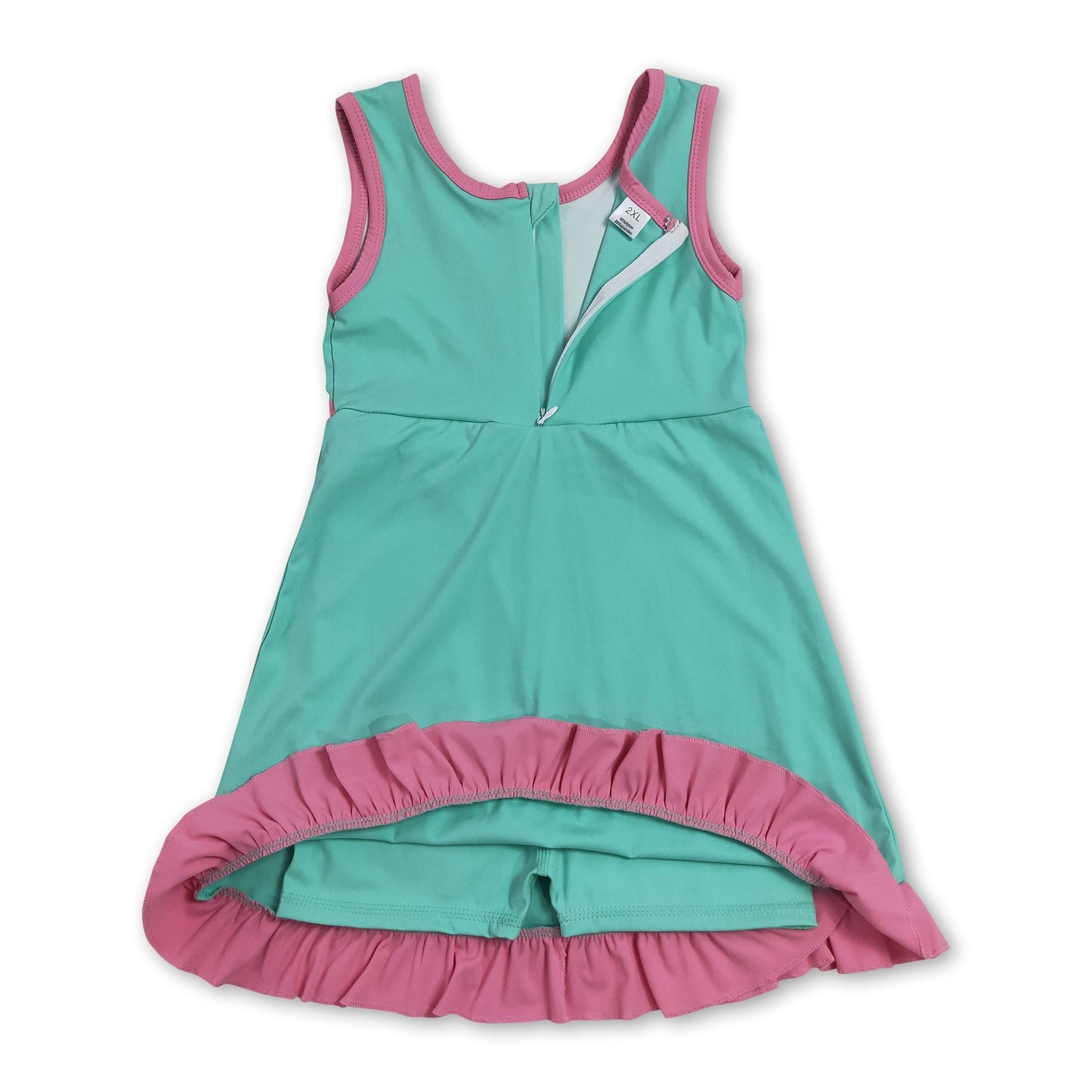 Sleeveless mint pink scallop girls athletic dress