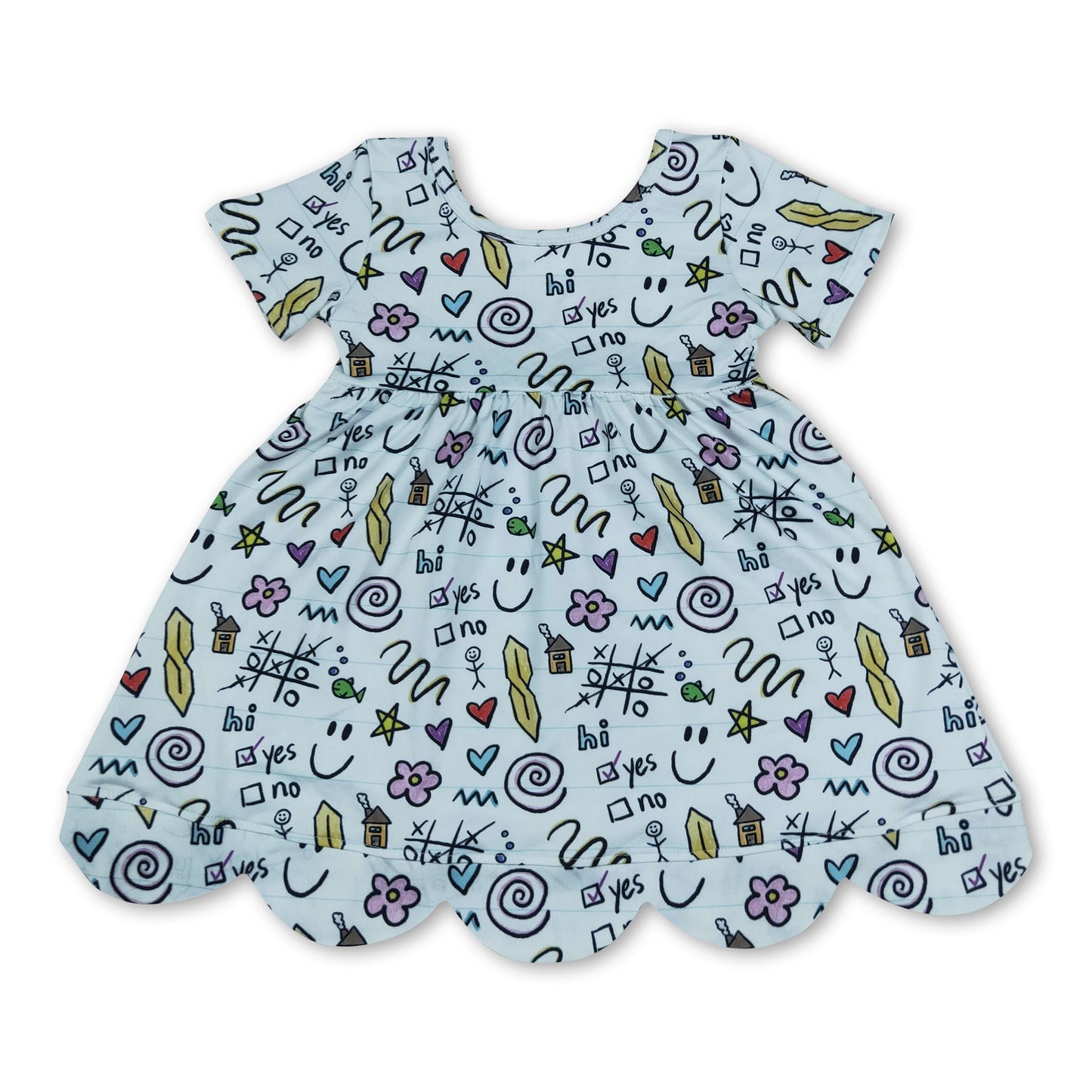Short sleeves heart letters scallop kids girls back to school dress