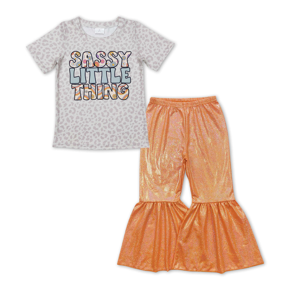 Sassy little thing leopard top shinny pants girls outfits