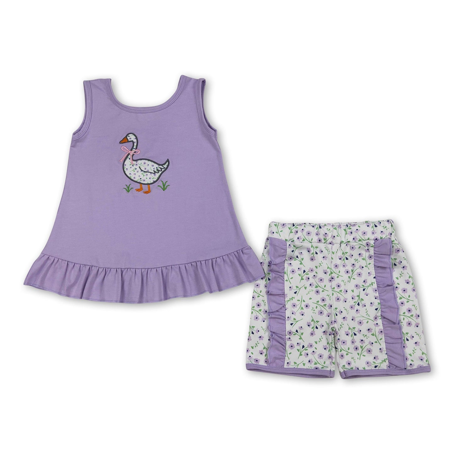 Lavender sleeveless floral bow goose baby girls outfits