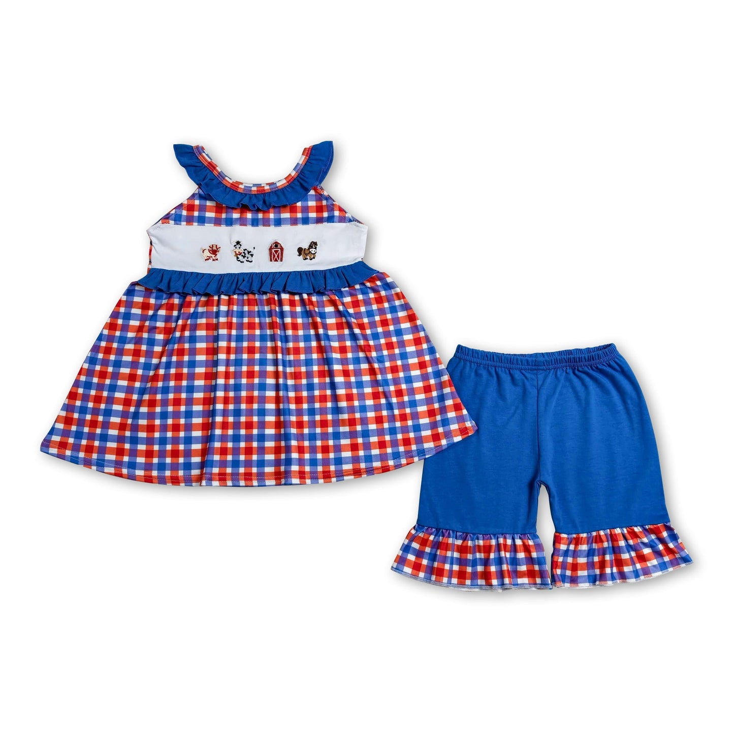 Ruffle sleeveless plaid farm kids girls summer outfits