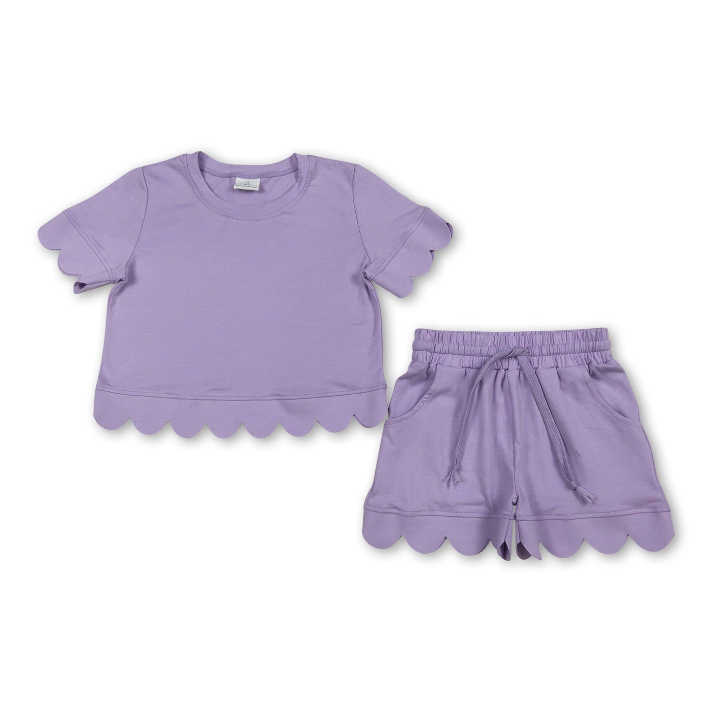 Short sleeves lavender scallop top shorts girls summer outfit