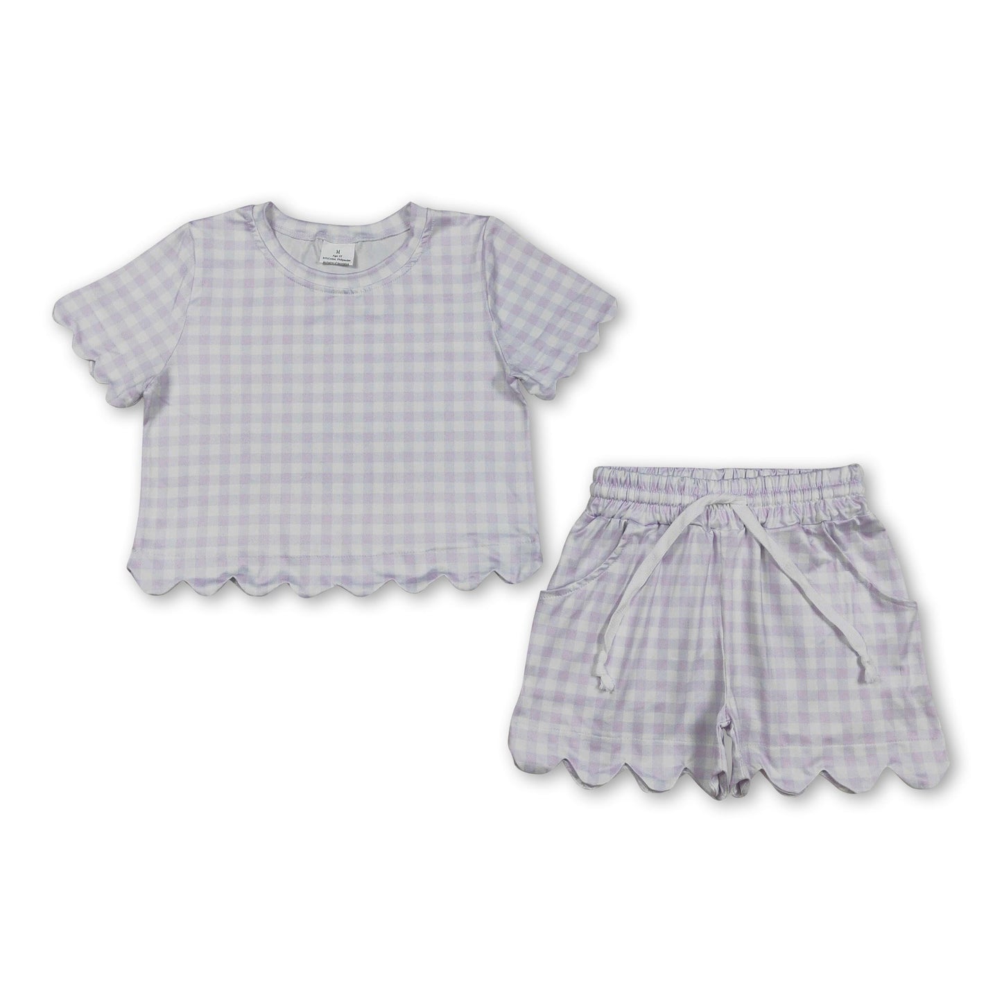 Lavender plaid scallop top shorts girls summer outfit