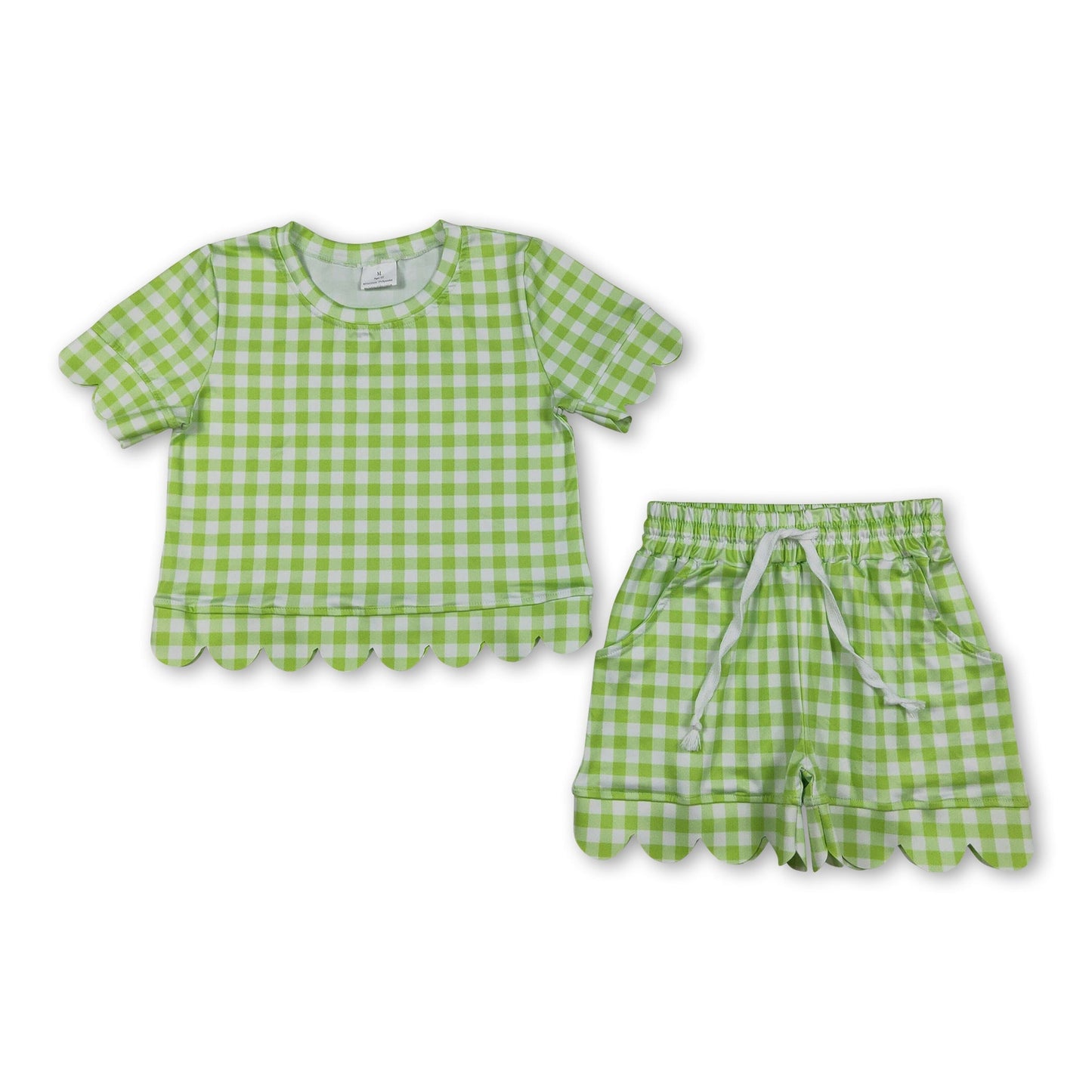 Lime green plaid scallop top shorts girls summer outfit