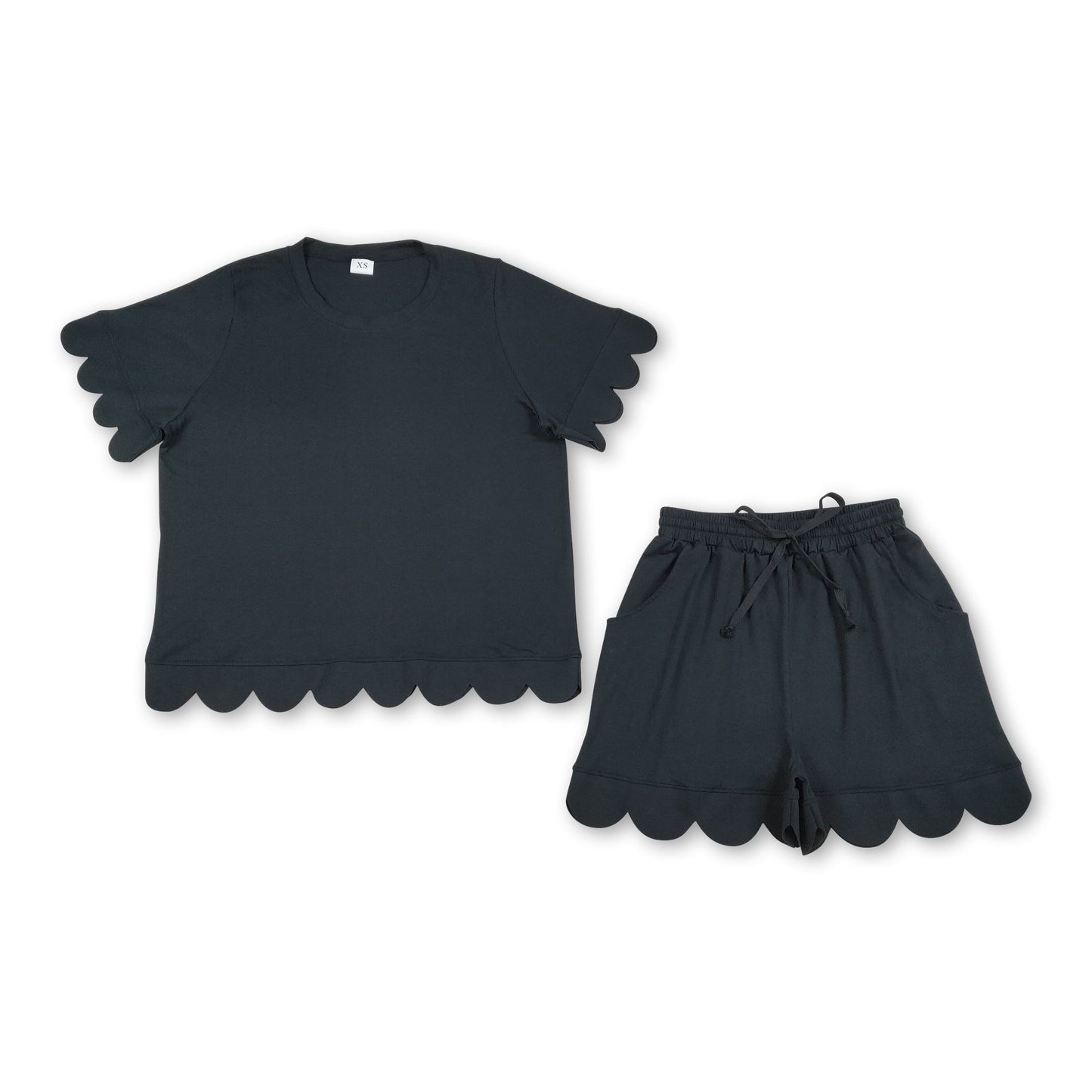 Black scallop top shorts adult women summer outfits