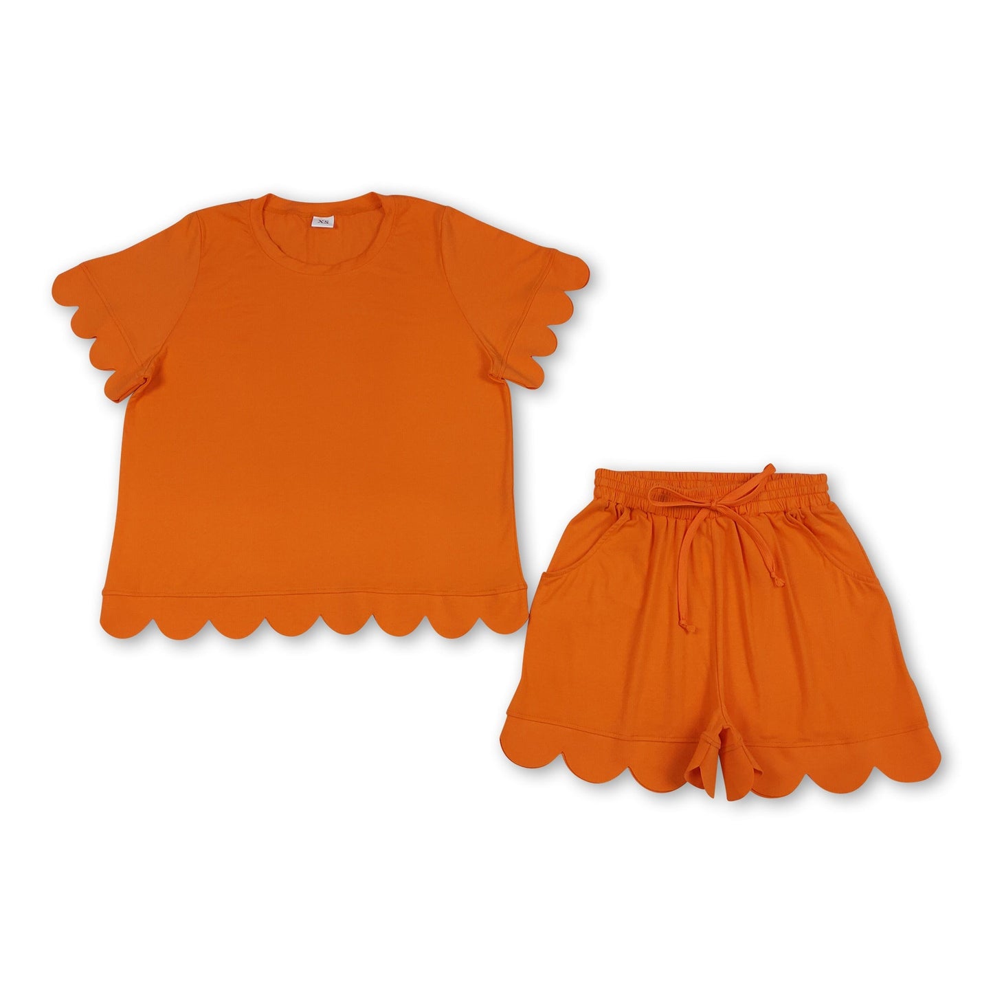Orange scallop top shorts adult women summer outfits