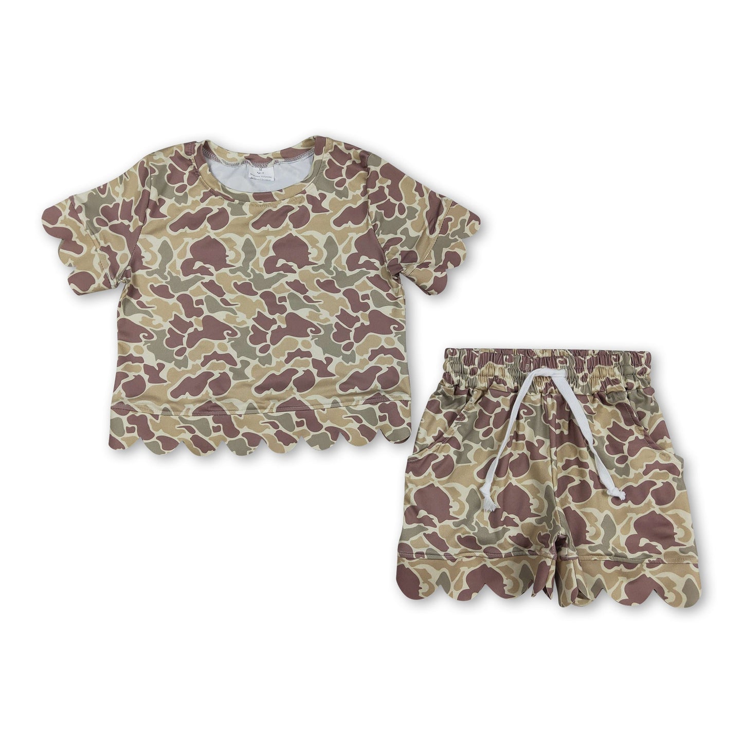 Short sleeves camo scallop top shorts girls summer outfit