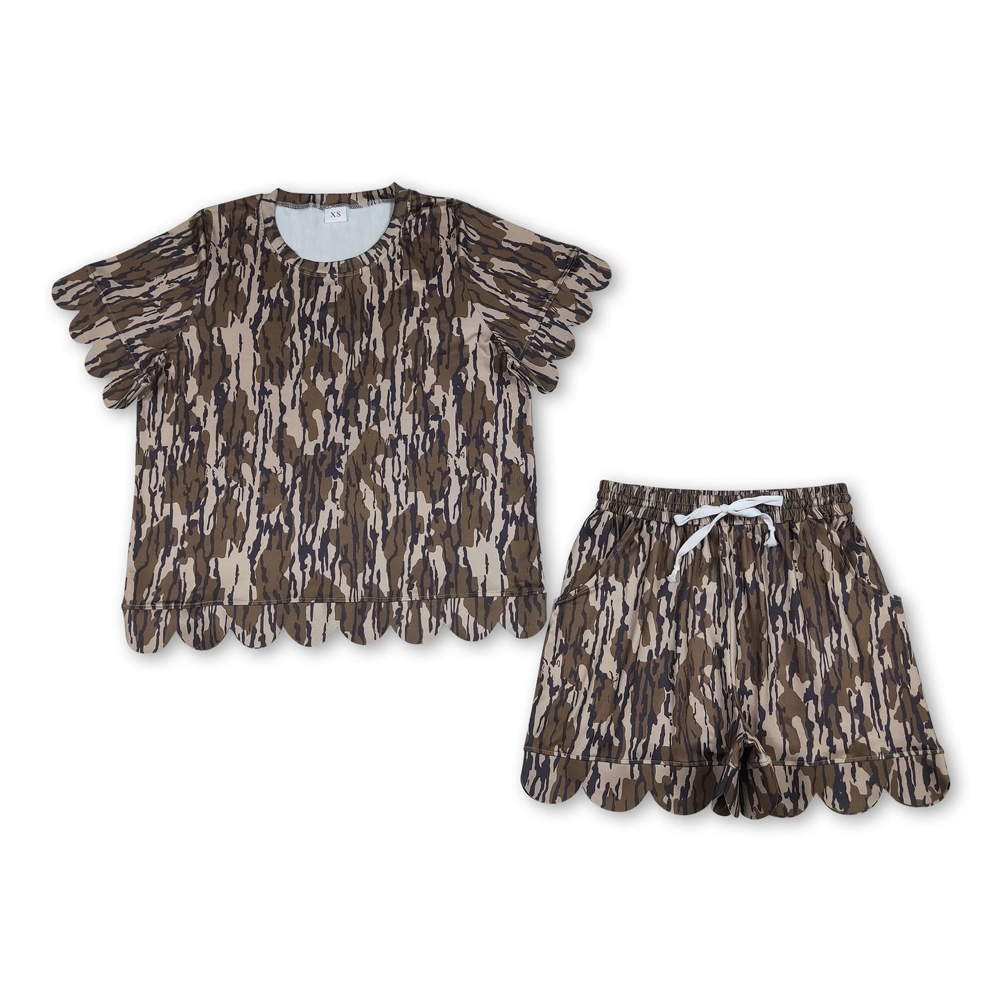 Olive camo scallop top shorts adult women summer outfits